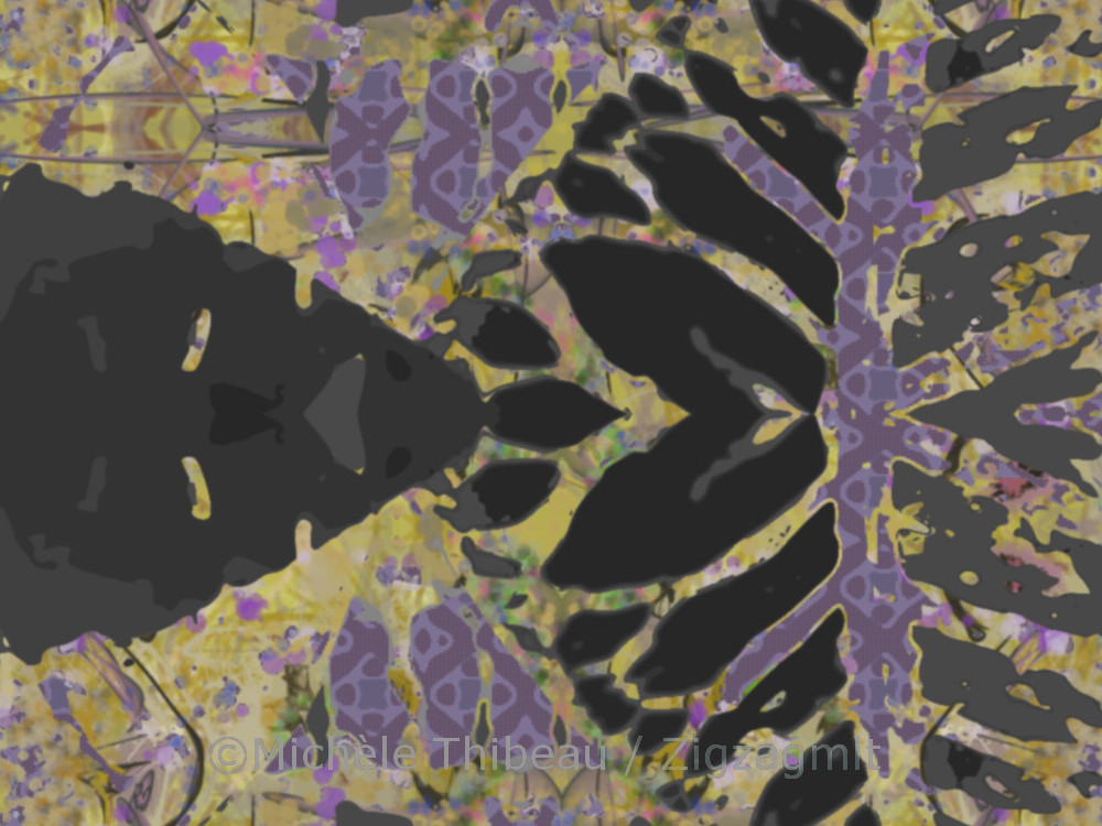 Colourful Plant Grey Abstract2 Adding a purple geometric design increases the amount of colour punching through the desaturated version.