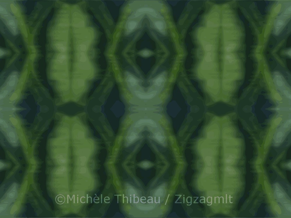 Shasta Daisies Abstract V A simple portrait of daisies reworked into a repeat - the leaves highlighted - offers these shapes and shades.
