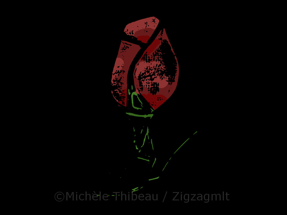 D's Rose Deep red for the petals, bright green for the stem & leaves. Without the lead, the flower's shapes become blocks.