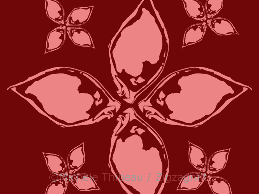 The original rose shape has become petals to create new flowers in this design, seen in red and pink.