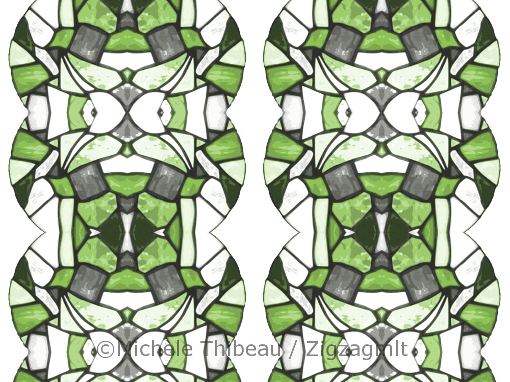 A test of the same patchwork wave pattern in green. Desaturation leaves some nice greys here too.