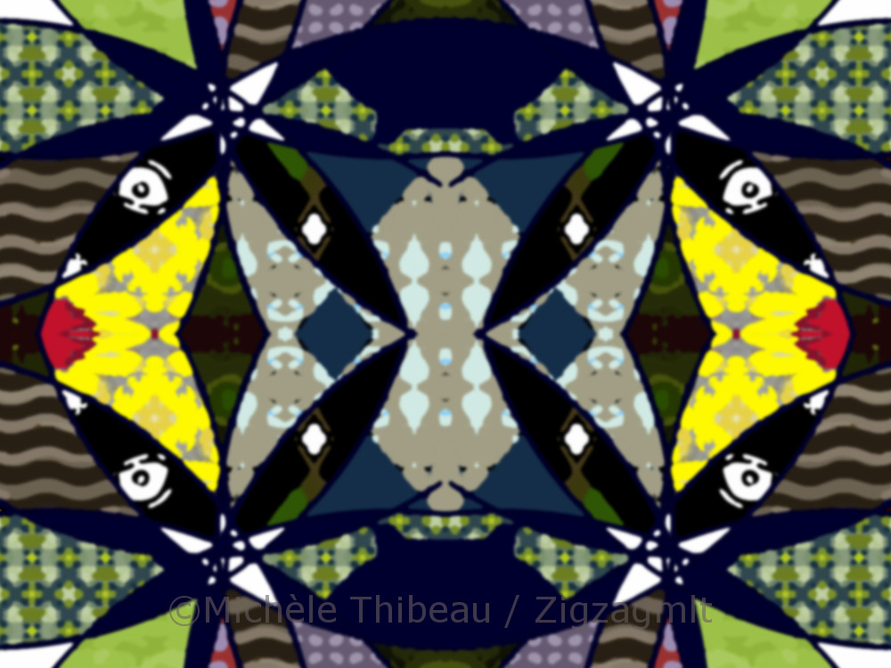 Circle Patchwork Batik-inspired pattern painting. All patterns are original. Bright, colourful and busy.