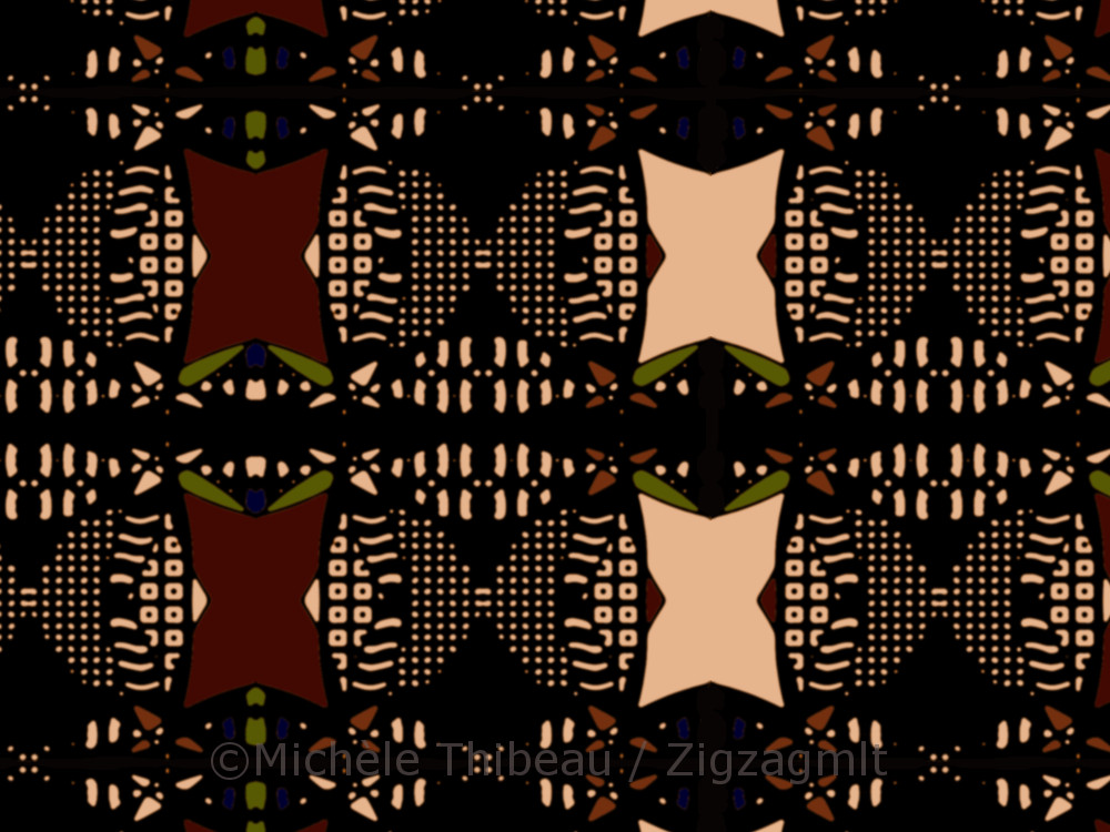 Another batik-inspired design. Dark browns, bright beige and a host of accent colours create movement here.