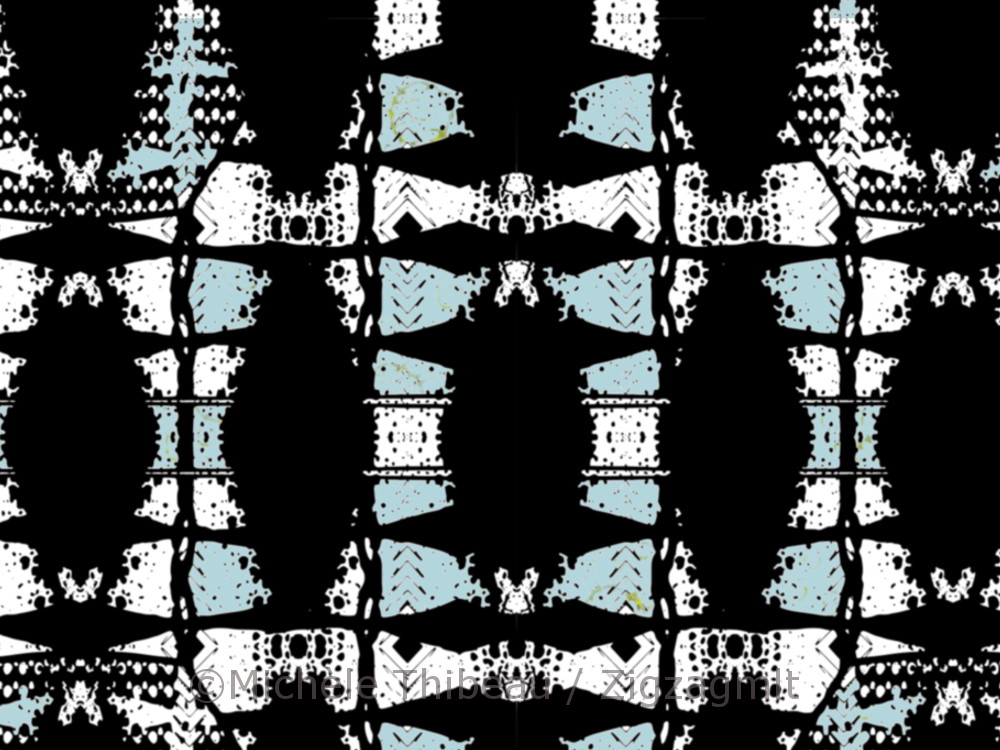 Purple Zipper2 Black-Turquoise Combos like this one are trickier to repeat. Experiments in changing backgrounds beneath the same pattern.