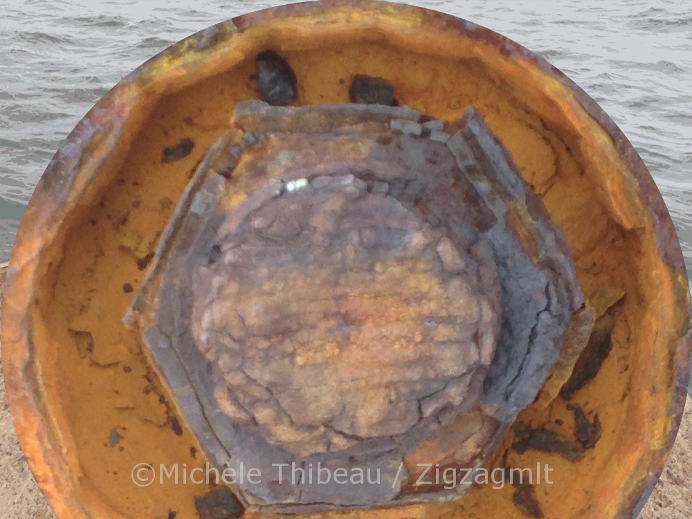 Close-up of a section of the launch, with its oranges and purple-greys. Rust can be a beautiful thing.