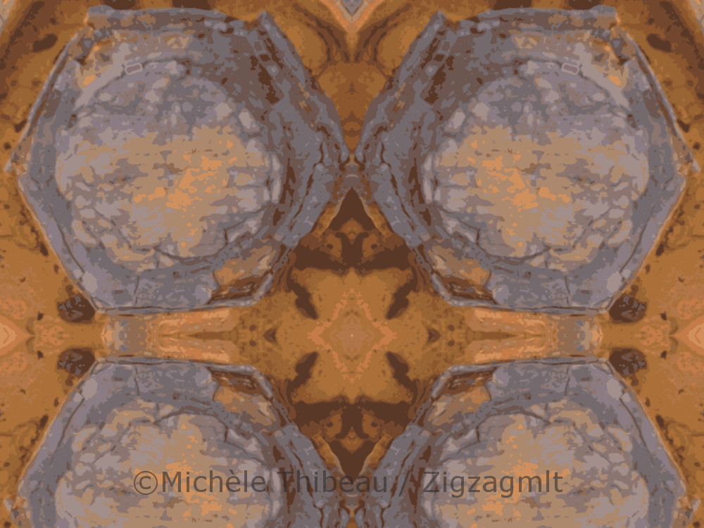 Gaspé Launch Delight Percé Working that delightful pocket of rust produced a repeat pattern rich in oranges and grey-blues.